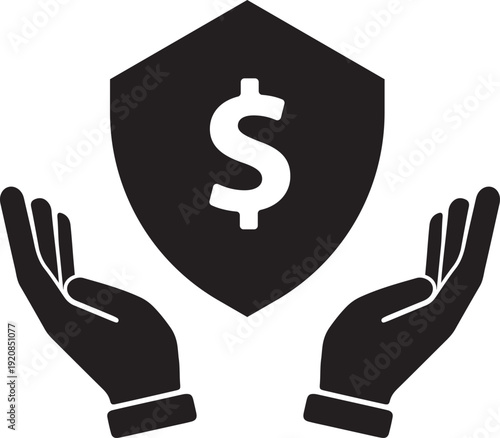 Protection and security of money through hands icon