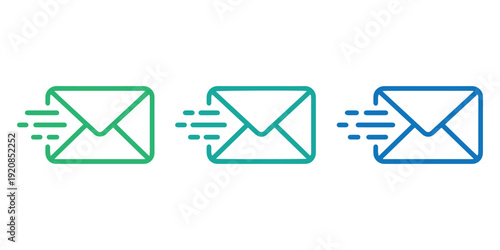 Fast Email Delivery Envelope Icon Set in Minimal Line Vector Style.