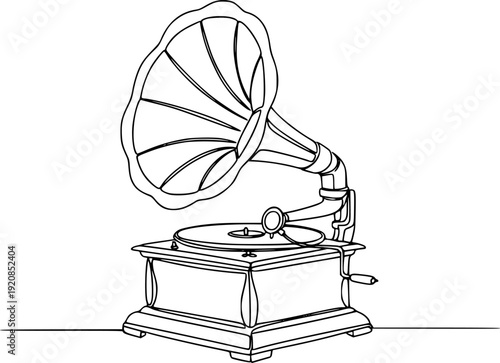 Vintage gramophone sketch with continuous line drawing style. No editable strokes
