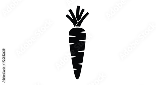 A stark black silhouette of a carrot with leafy greens silhouette