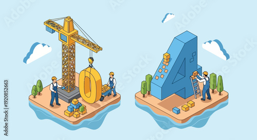 Workers operating heavy machinery lifting gold bars near a large blue stone monument surrounded by trees and clouds from an aerial view