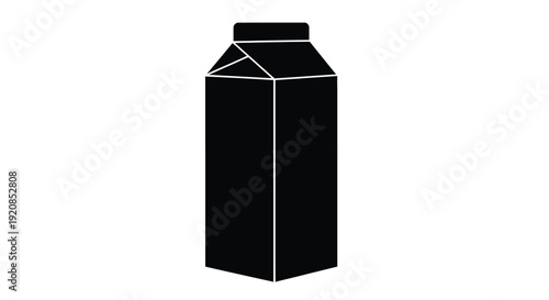 A stark black milk carton stands isolated a bold silhouette