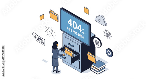 A person interacts with a large digital display showing a 404 error message from a server