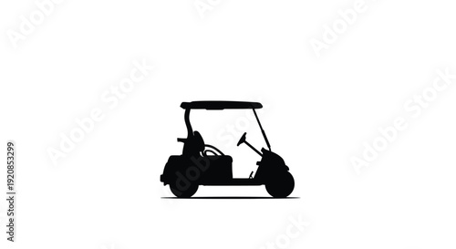 A black silhouette of a golf cart against a white background silhouette