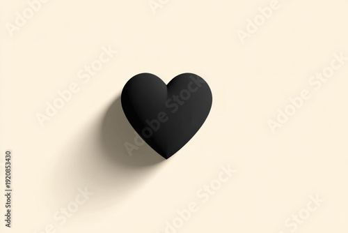 Black Heart on Beige Background with Shadow
