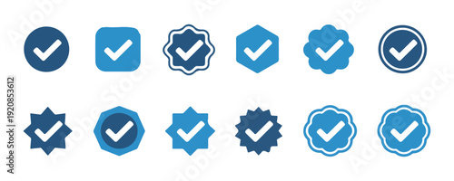 Set of blue and dark blue check mark icons for verified badges and authenticated user profiles