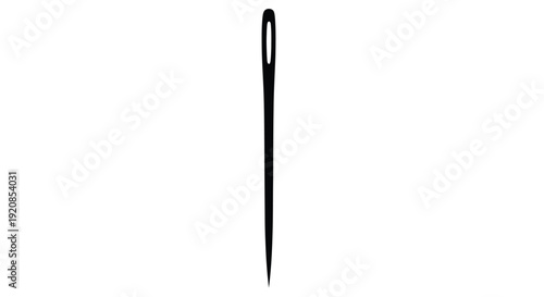 A single sewing needle displayed against a white background silhouette