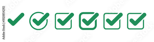 Assorted green check mark icons including circles and squares for website interface and software application