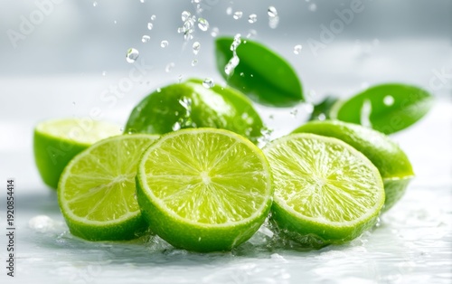 Vibrant Lime Slices with Water Splash and Droplets
