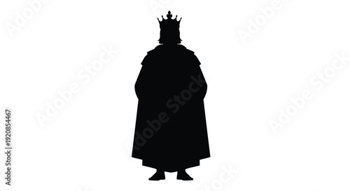A regal figure in dark robes viewed from the front silhouette