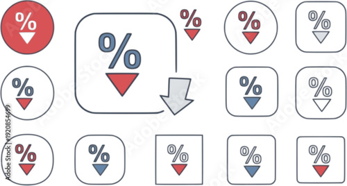 Percent down icons symbol. Simple, flat design for web or mobile app
