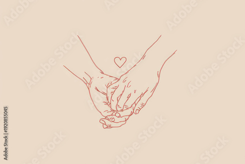 Interlocked Hands with Heart Symbol on Peach Background