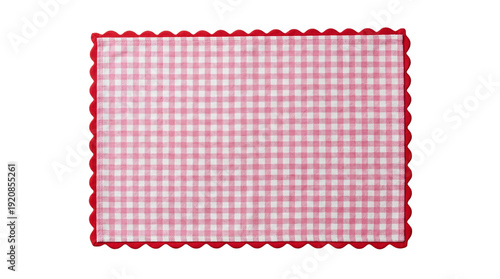 Φωτογραφία Pink and white gingham checkered cloth napkin with a red scalloped border on a transparent background