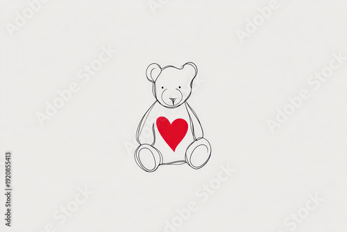 Teddy Bear with Red Heart on White Background