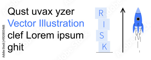 Business development, risk analysis, entrepreneurship, opportunity, growth strategies, innovation. Rocket launching upward with blocks spelling RISK. Business development and risk analysis theme