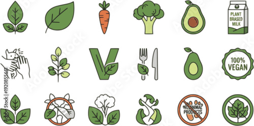 Vegan icons symbol collection. Vector Illustration. vector icon set.
