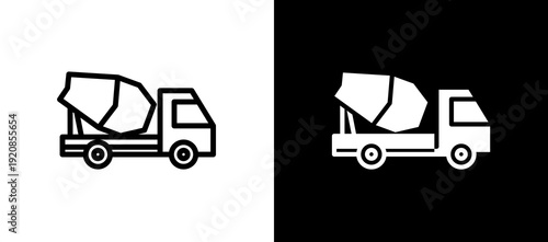 Concrete Mixer Truck whiteblack icon