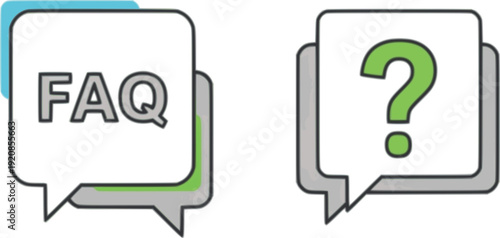FAQ and question mark speech bubble line icon set for customer support help center and web communication interface design.
