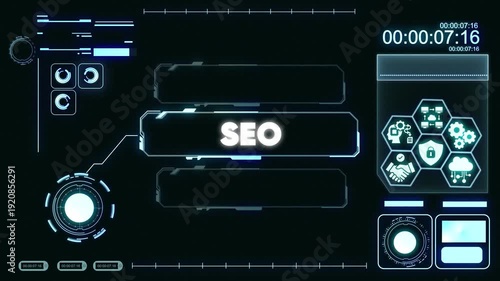 Futuristic S E O Concept with Glowing Blue Interface and Digital on Dark Background search engine optimization