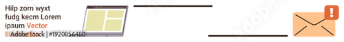 Digital communication, email alerts, online messaging, modern notification systems, web-based correspondence, information sharing. Laptop connected to an envelope with an alert icon. Digital
