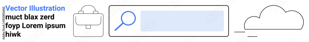 Obraz premium Web search, user interface design, online navigation, digital organization, internet research, cloud storage. A search bar with a magnifying glass, briefcase and cloud icon. Web search and user