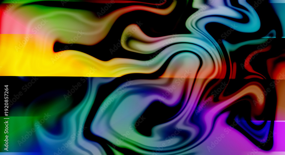 Obraz premium Rainbow glitch art background features distorted colorful waves with vibrant liquid marbling effects and digital noise patterns for creative psychedelic design concepts