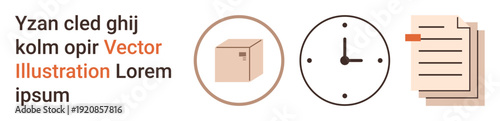 Logistics, time management, planning, delivery services, supply chain, productivity. Image shows a box, clock and documents. Logistics and time management