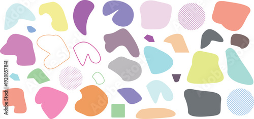 Assorted pastel abstract shapes and geometric elements for modern graphic design backgrounds