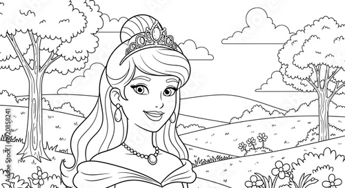 The princess smiles gently outdoors in lovely detail.