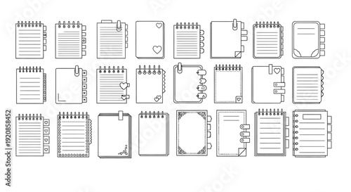 Collection of blank spiral notepad pages for journaling.