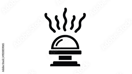 Black and white icon of a hotel service bell with wavy lines above it indicating a ringing sound for guest assistance or attention.