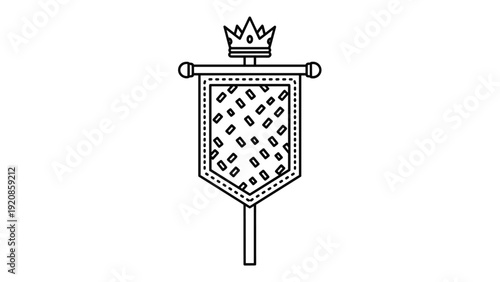 Medieval banner with a royal crown on top features intricate patterns and a regal design suitable for historical contexts.