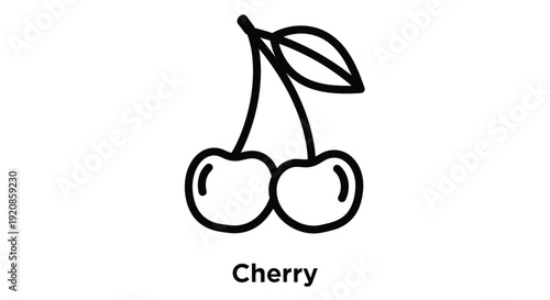 Simple line art drawing of two hanging cherries with a.