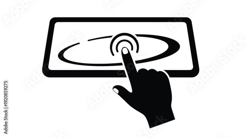 Interaction icon depicts a human hand touching a tablet computer screen with ripple effects indicating a digital command.