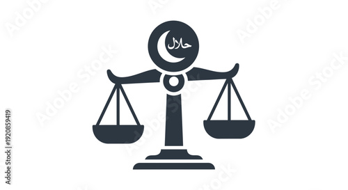 Halal symbol on a balance scale representing fairness and justice.