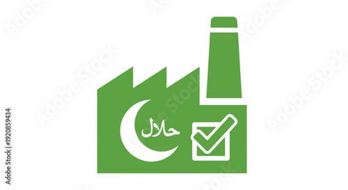 Green Halal Certification Logo Symbol with Crescent Moon and Tick.