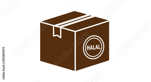Brown cardboard box with halal certification label on the side.