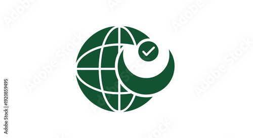 Green globe logo with checkmark symbolizing global approval and success.