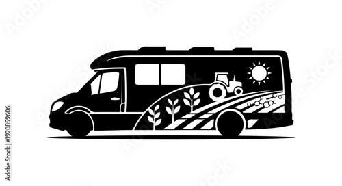 Agricultural Travel Trailer Vector Silhouette