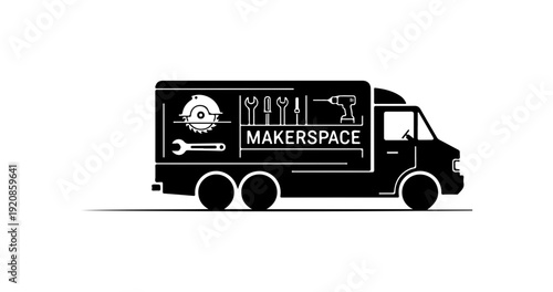 Makerspace Workshop Mobile Truck Vector Illustration
