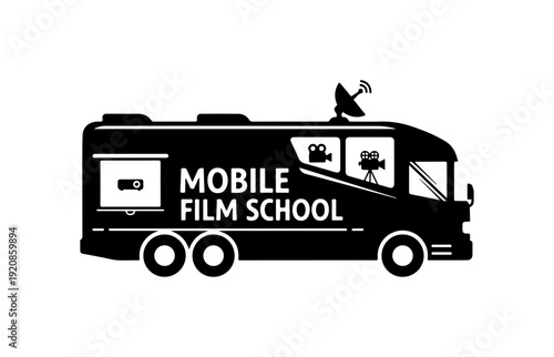 Mobile Film School Bus Vector Illustration