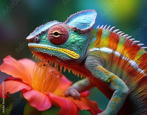chameleon on the flower beautiful extreme close up made with generative ai