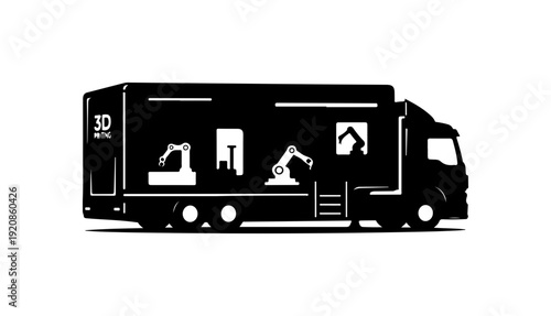 3D Printing Mobile Production Truck Vector Illustration