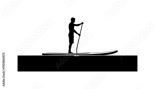 Person Paddleboarding Silhouette Vector Art