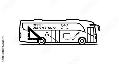 Mobile Design Studio Bus Vector Illustration