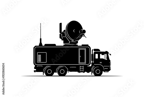 Black Vector Satellite Communication Truck Silhouette