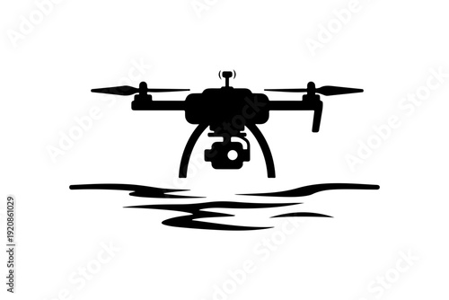 Modern Drone Over Water Silhouette Vector