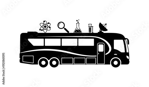 Science-Themed Tour Bus Vector Illustration