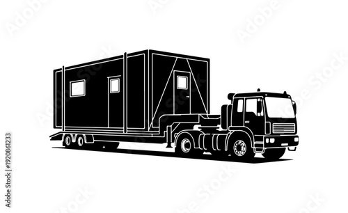Black Truck Transporting Modular Trailer