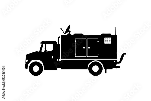 Black Vector Utility Service Truck Silhouette